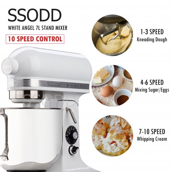 SSODD White Angel 7L Professional Tilt-Head Stand Mixer